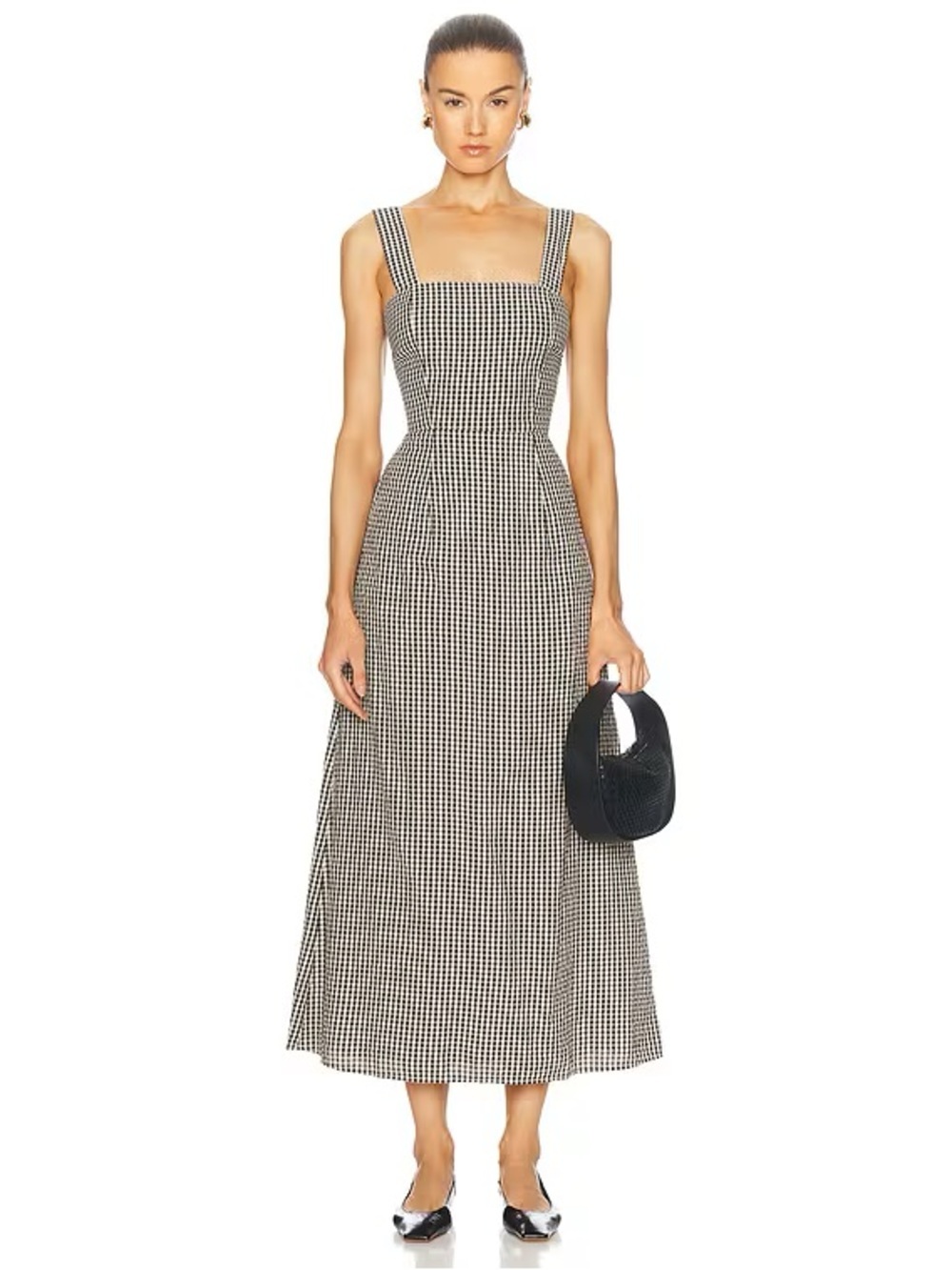 NWT POSSE Amelia Square Neck Maxi Dress Black Cream Gingham Large